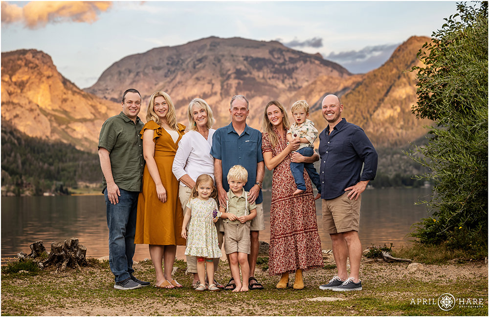Cute family photos at Point Park in Grand Lake Colorado at Sunset