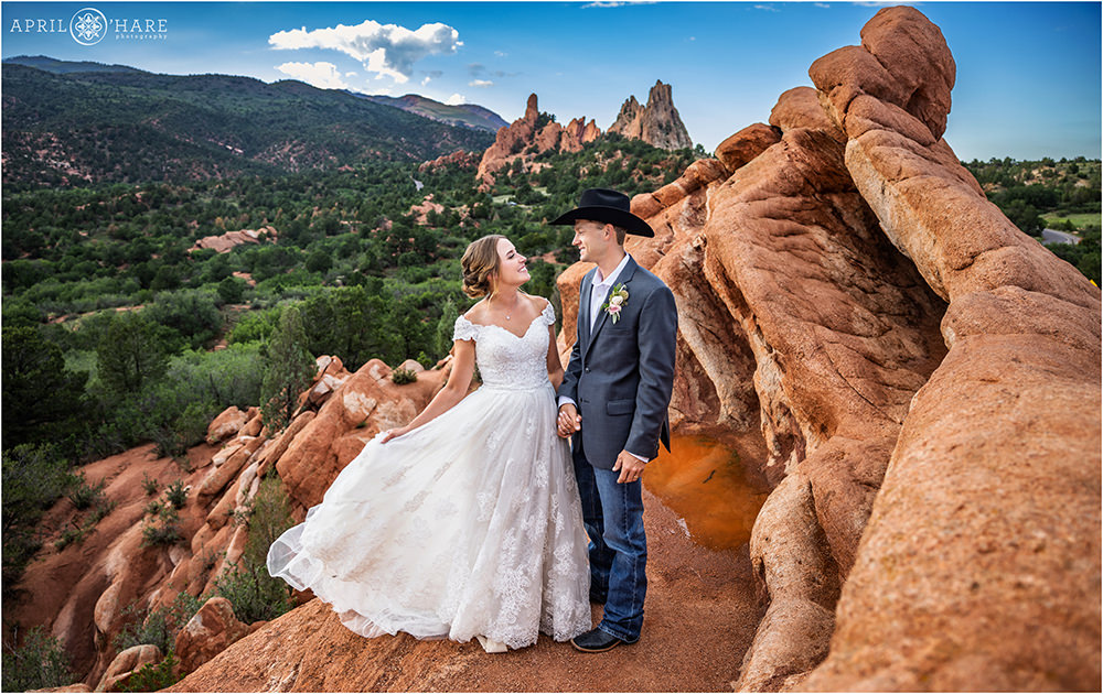 Gorgeous wedding portrait at High Point on a Summer wedding day at Garden of the Gods in Colorado Springs