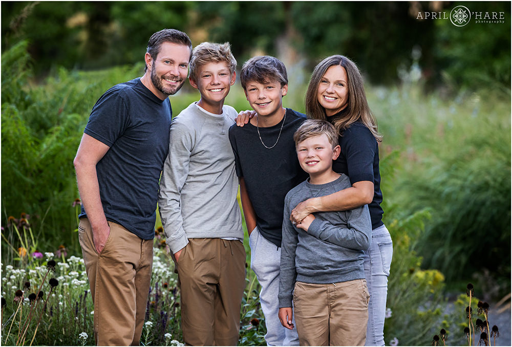 Sweet photo of a family with 3 boys in Denver CO