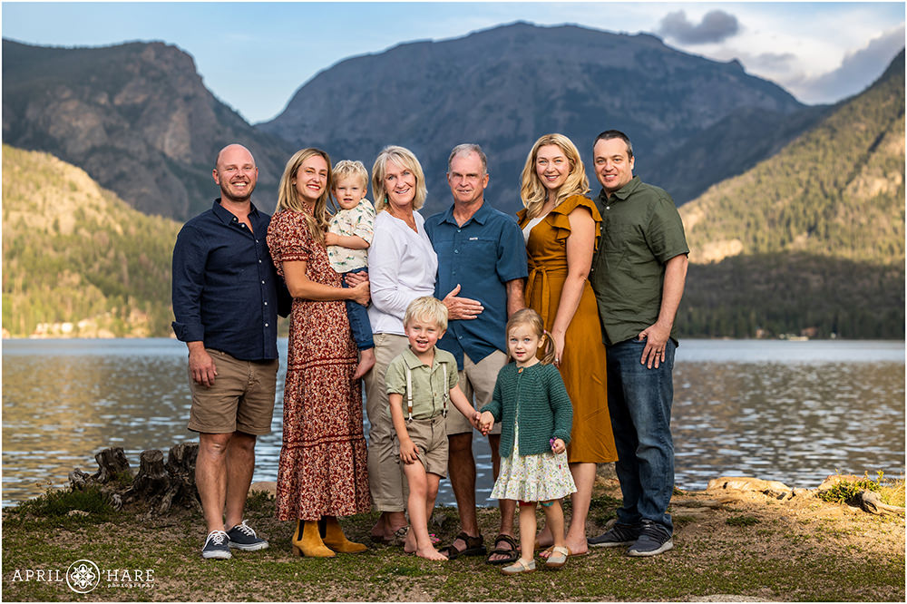 Beautiful Colorado mountain backdrop family photos at Point Park in Grand Lake