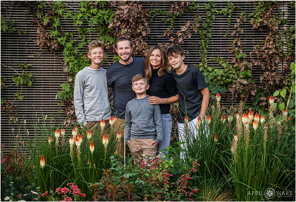 Beautiful garden family photo at Denver Botanic Gardens in Colorado