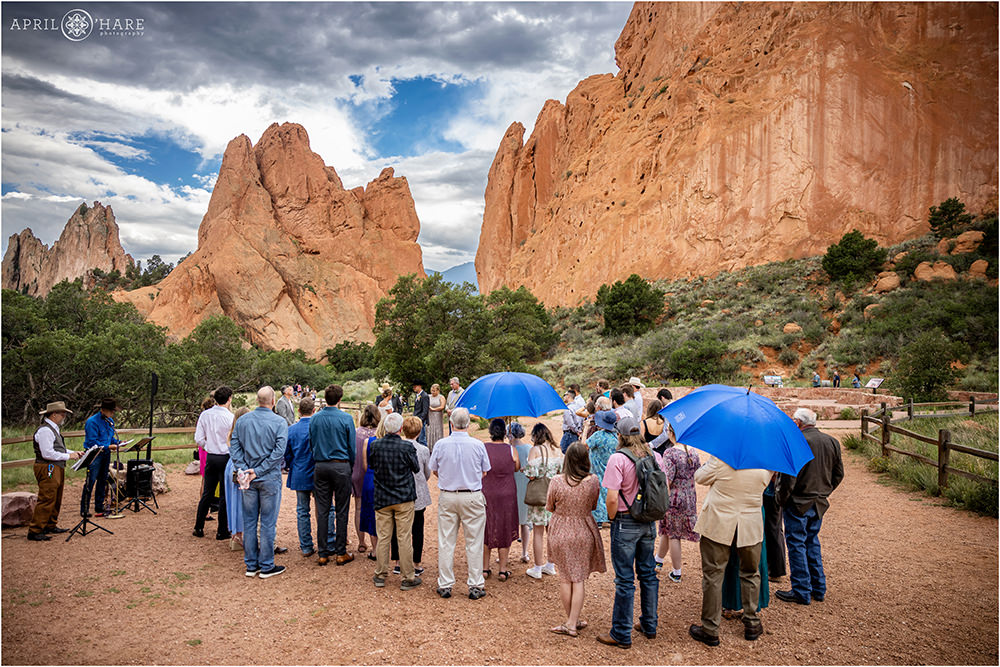 Garden of the Gods wedding ceremony on a stormy summer day at Garden of the Gods in Colorado Springs