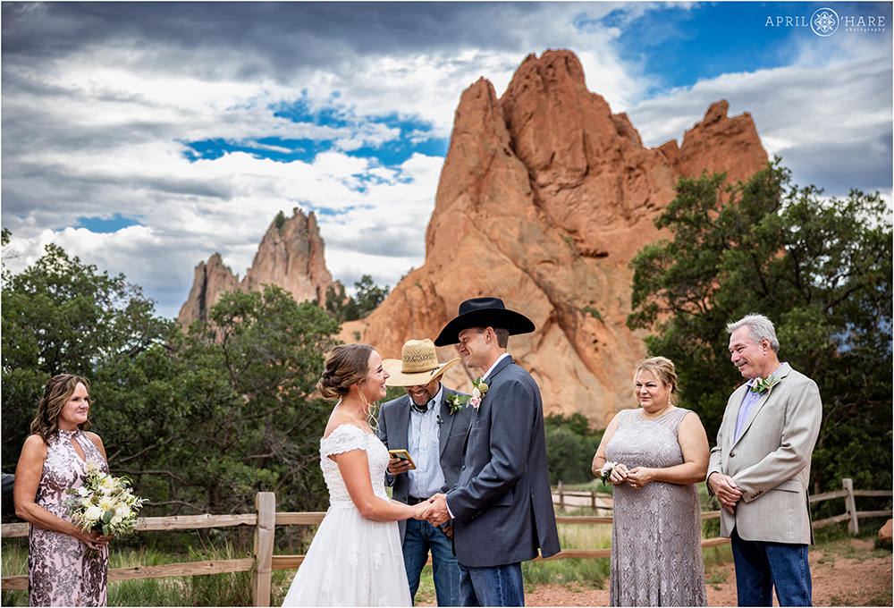 Gorgeous outdoor summer wedding ceremony at Jaycee Plaza at Garden of the Gods in Colorado Springs