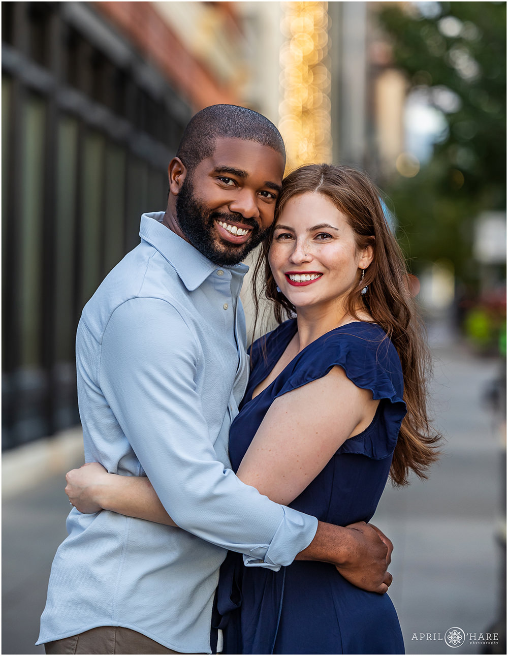 Pretty engagement photo in downtown Denver Colorado