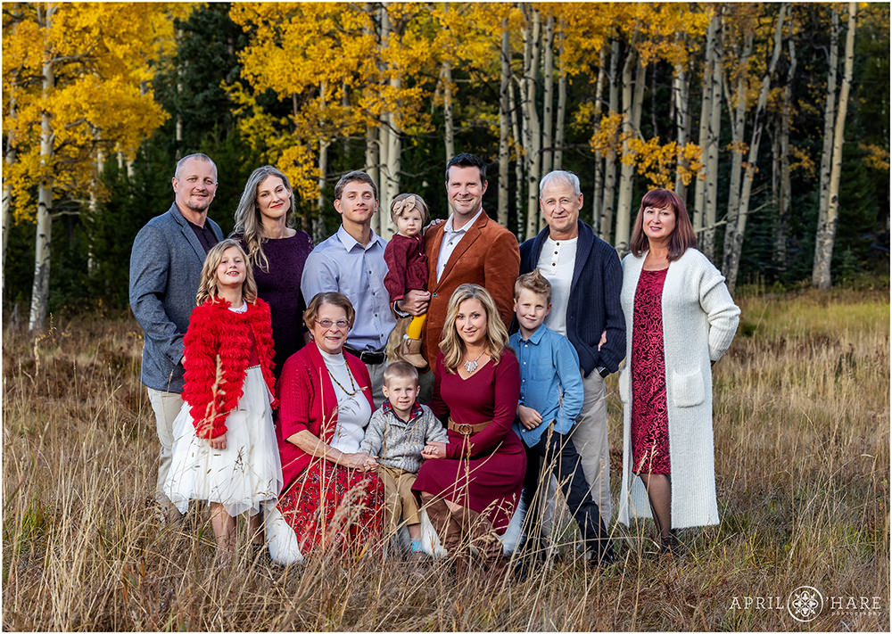Extended family portrait on Squaw Pass Road in Evergreen Colorado