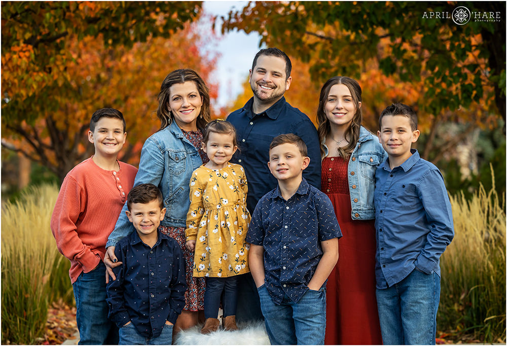 Beautiful Fall Color Backdrop for Family Portraits at Highlands Ranch Mansion
