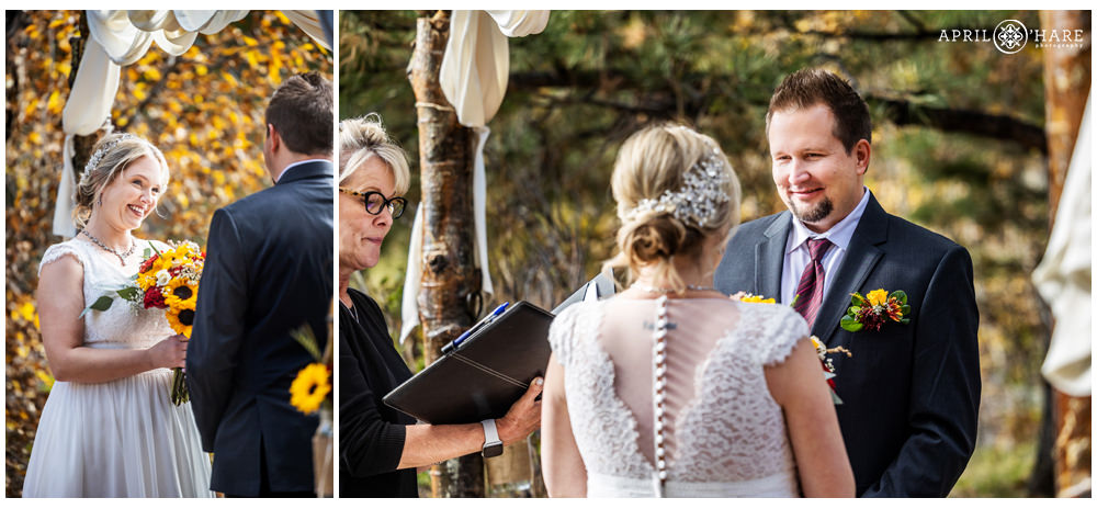 Autumn Wedding Ceremony Riverside at Romantic Riversong Inn in Estes Park Colorado