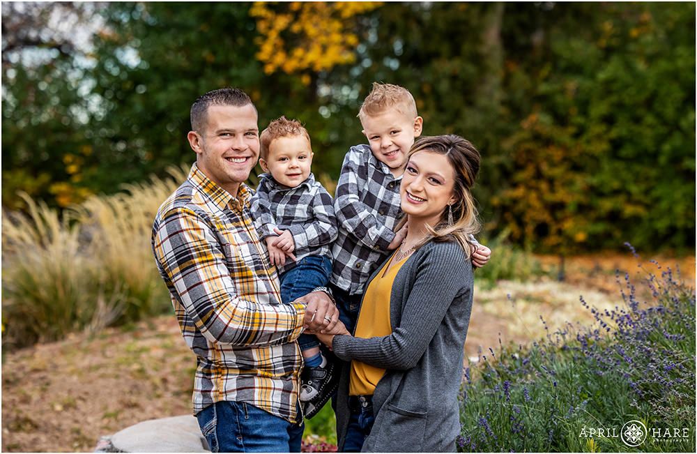 Cute Garden Family Photo During Fall at Highlands Ranch Mansion