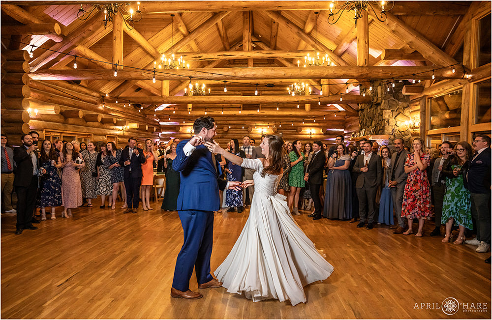 Couple has their first dance at the Evergreen Lake House in Colorado