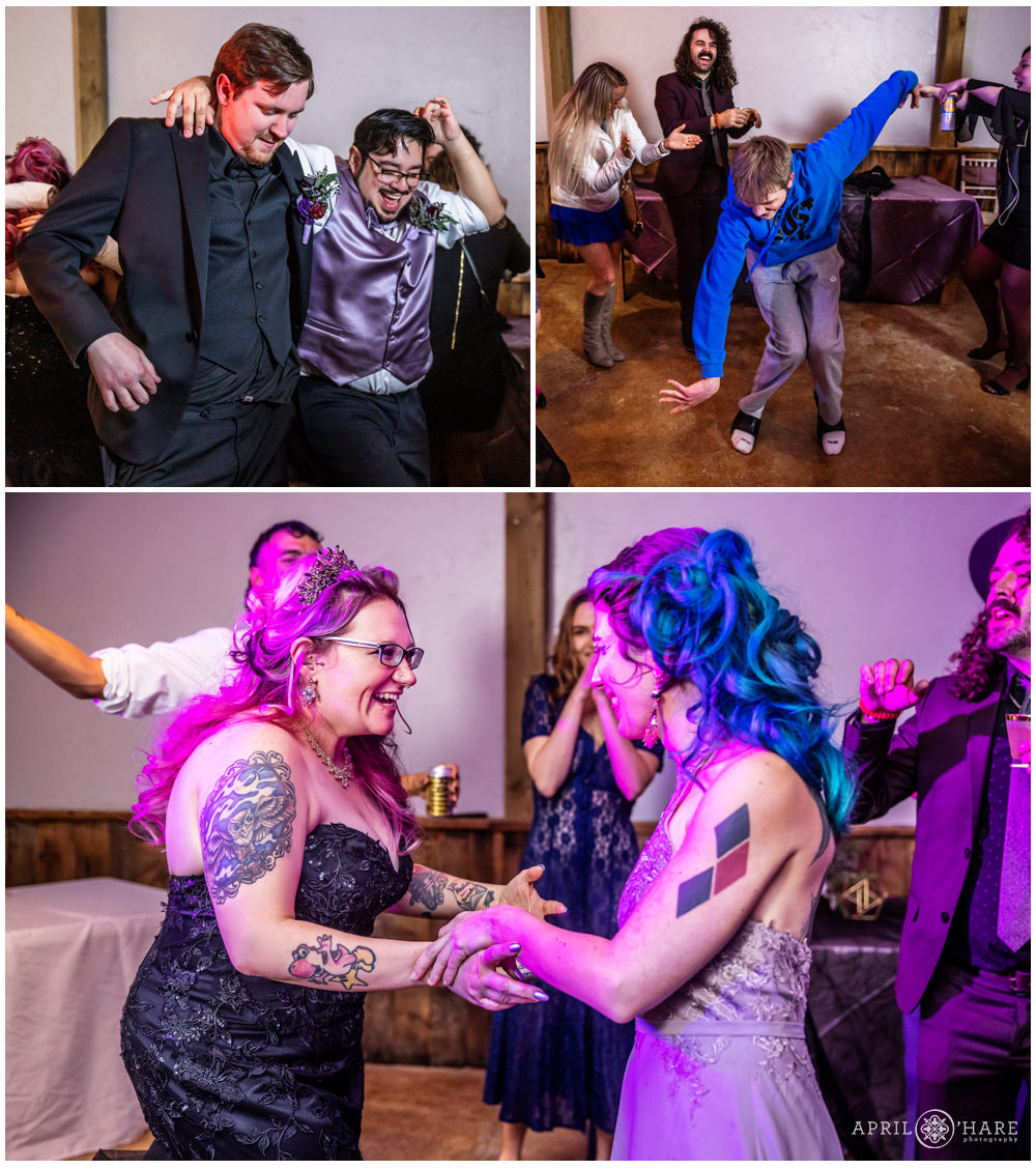 Photo collage of wedding dance floor photos at Once Upon a Time wedding venue in Kiowa CO