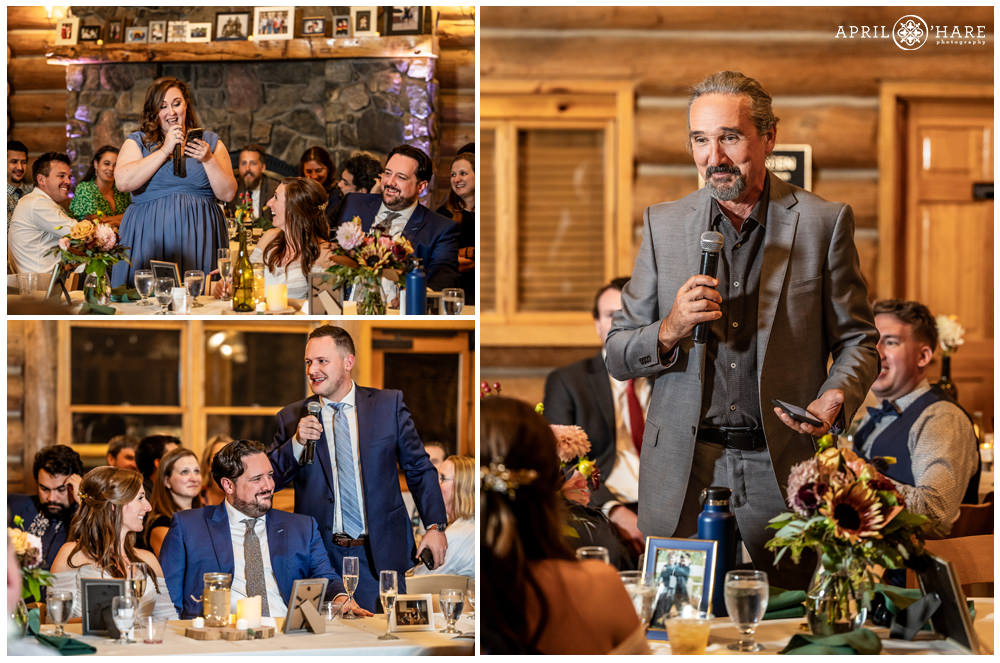 Photo collage of wedding speeches and toasts at the Evergreen Lake House