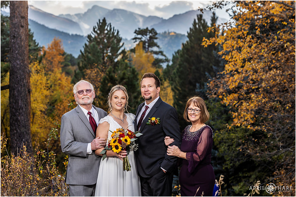 Beautiful family photo with mountain backdrop during Autumn at Romantic Riversong Inn