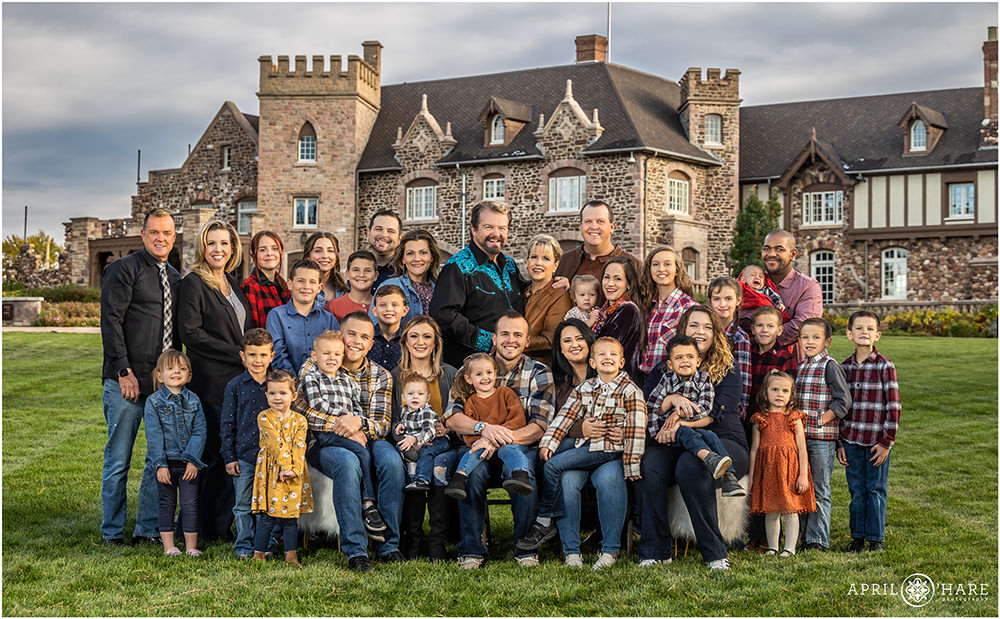 Castle Backdrop for a family photoshoot at Highlands Ranch Mansion in Colorado
