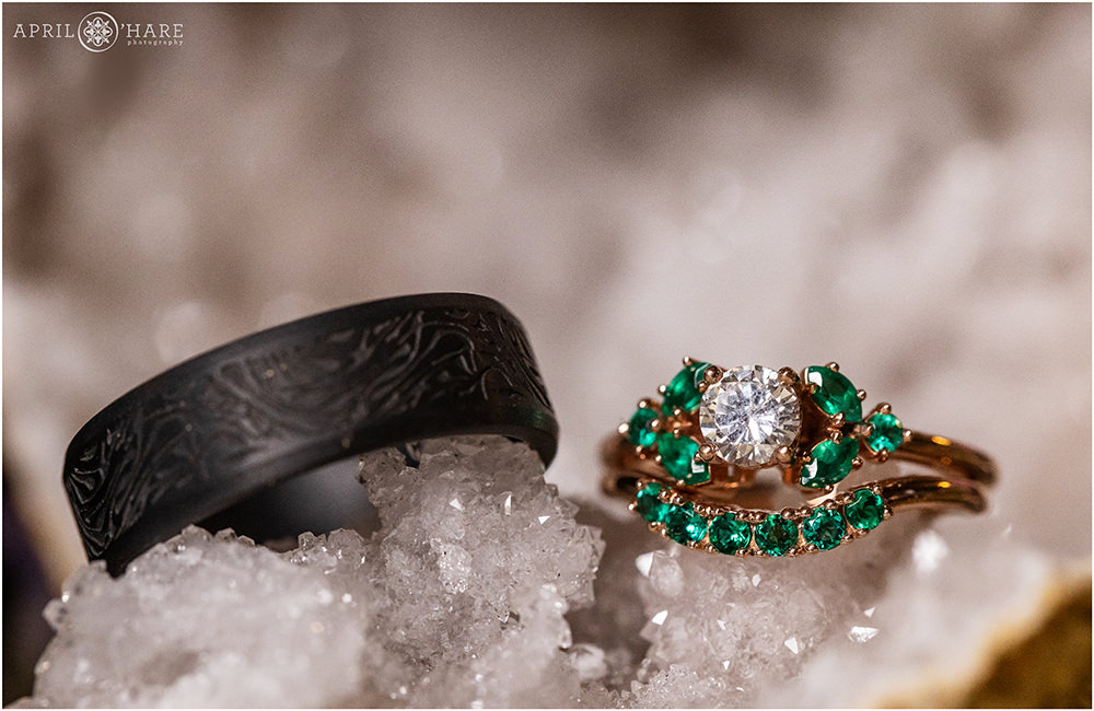 Emerald and diamond Wedding Ring detail photos