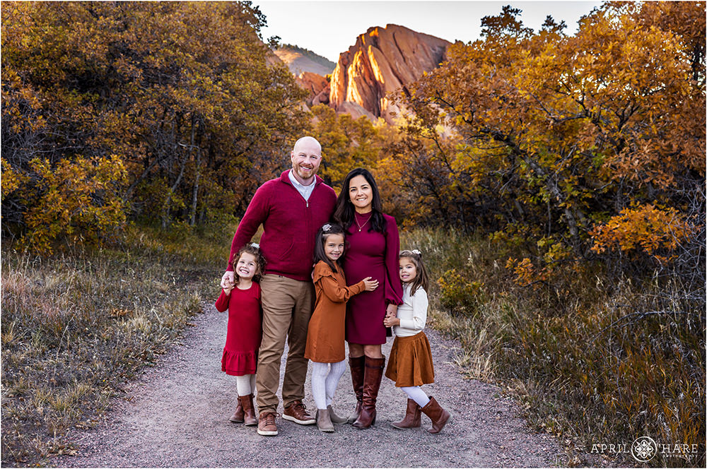 Gorgeous Fall Color Family Portraits created on the trails at Roxborough State park in Colorado