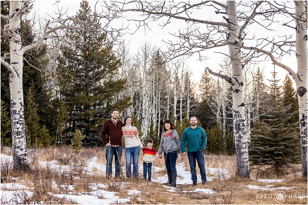 Pretty family photo in a mountain meadow in Evergreen CO