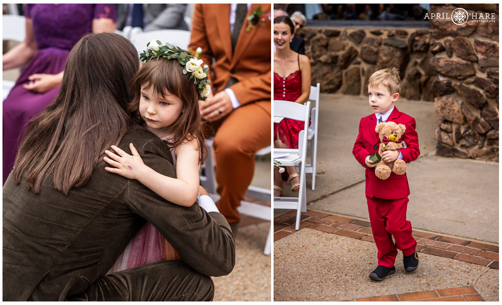 Little kids make their way down the aisle at Boettcher Mansion as Flower Girl and Ring Bearer