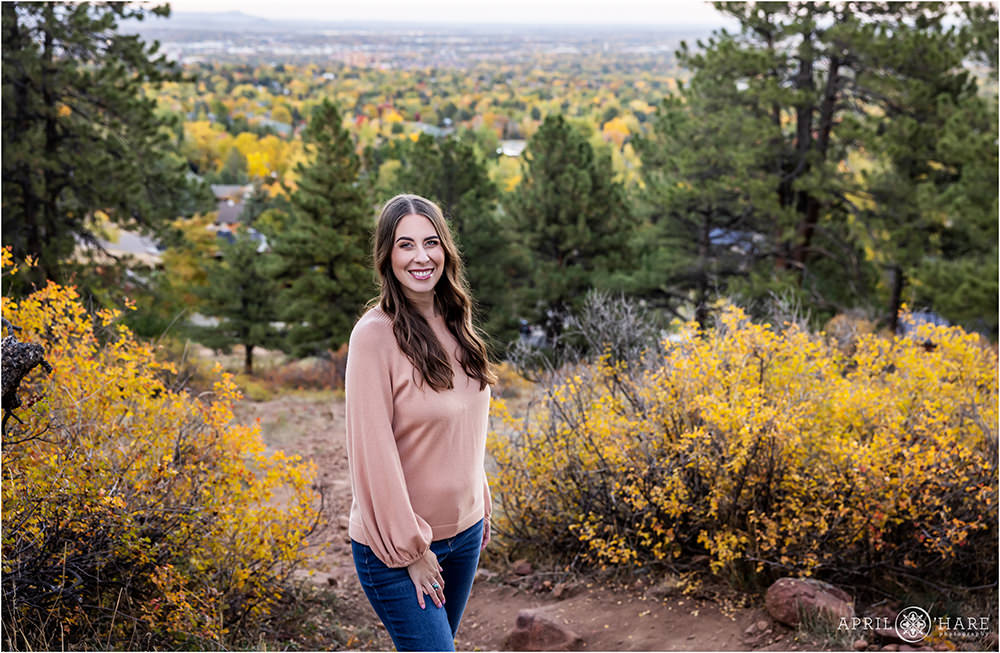 Boulder Headshots with fall color backdrop at Shanahan Ridge Trail