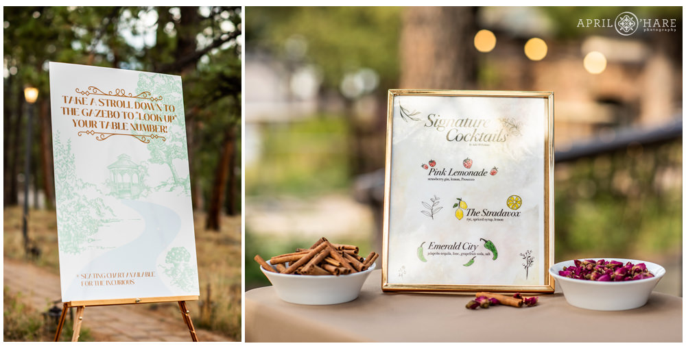 Signage from a Boettcher Mansion wedding in Colorado