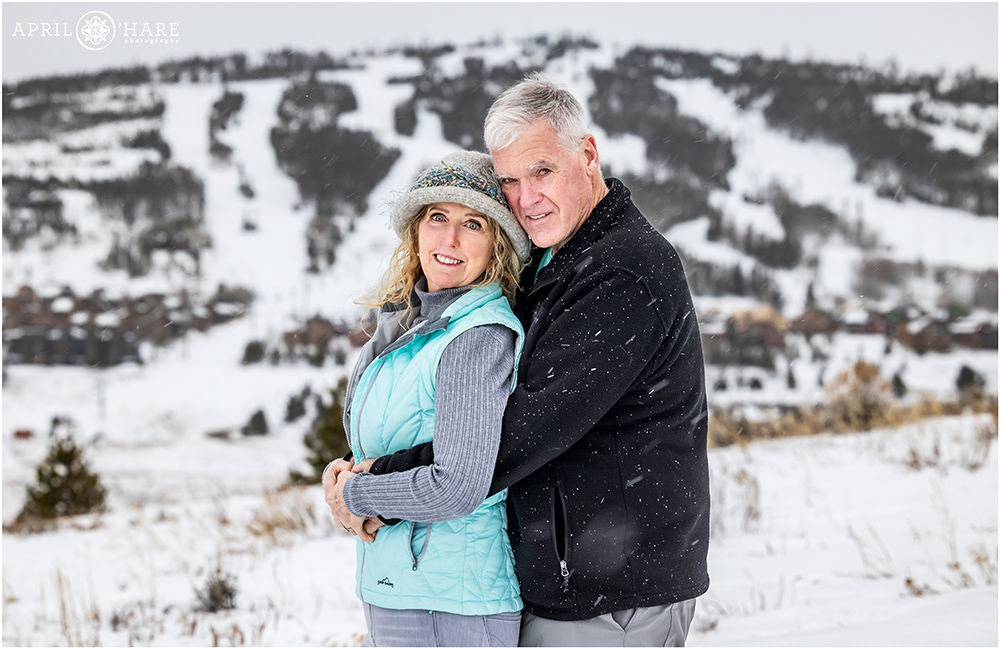 Matriarch and Patriarch of an extended family get their own couples photo during a winter trip to Granby Ranch Ski Resort in Colorado