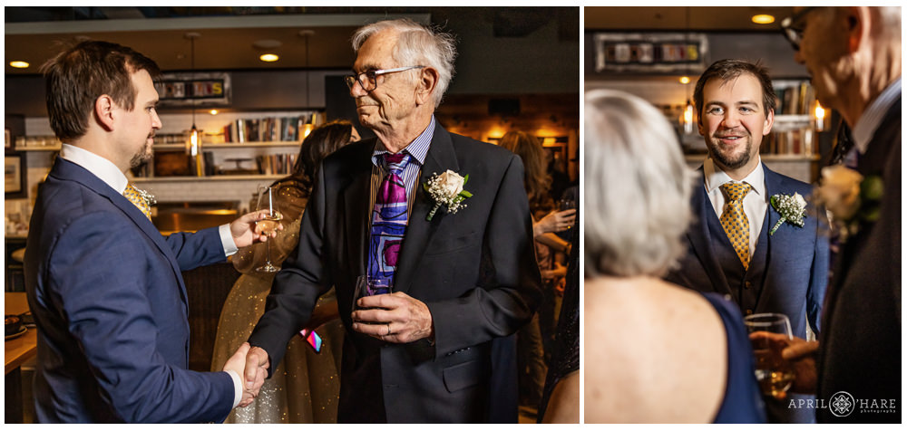 Groom and his grandparents at Coohills Restaurant on his NYE wedding day in Denver