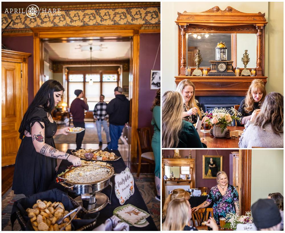 Photo collage of guests enjoying a baby shower at Lumber Baron Inn in Denver, CO