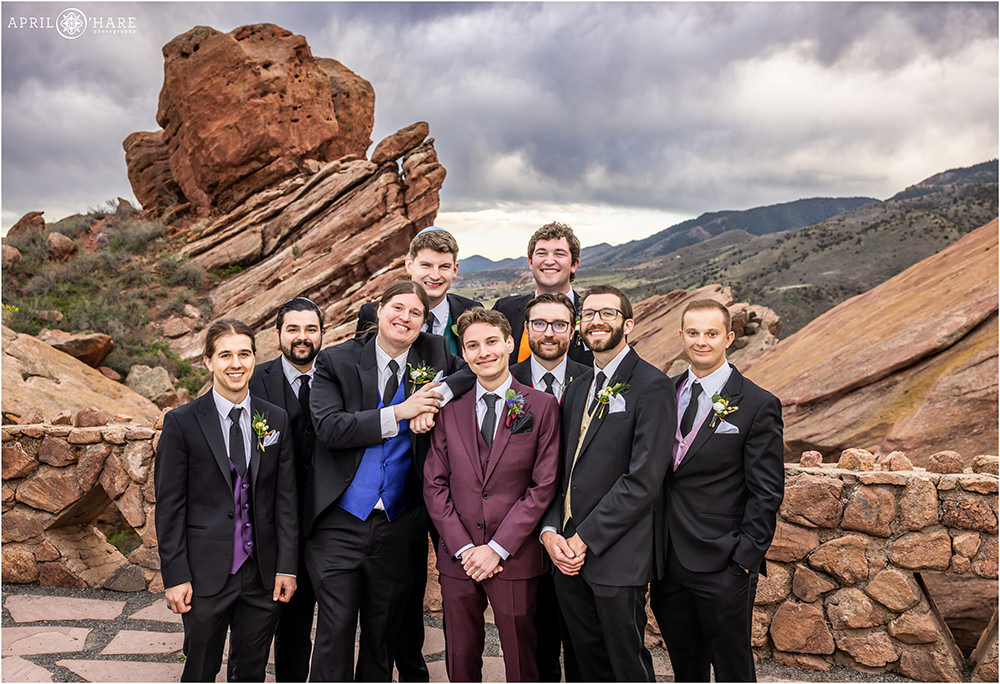 Groom with his friends on his wedding day at Red Rocks Trading Post