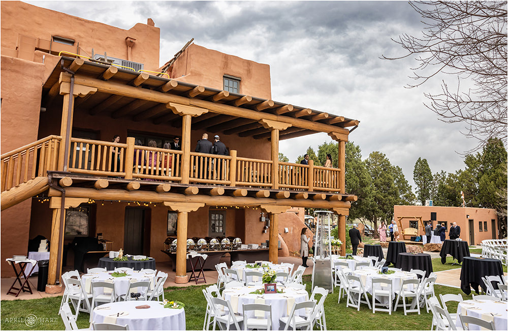 View of Red Rocks Trading Post from the backyard set up for a wedding reception in Morrison Colorado