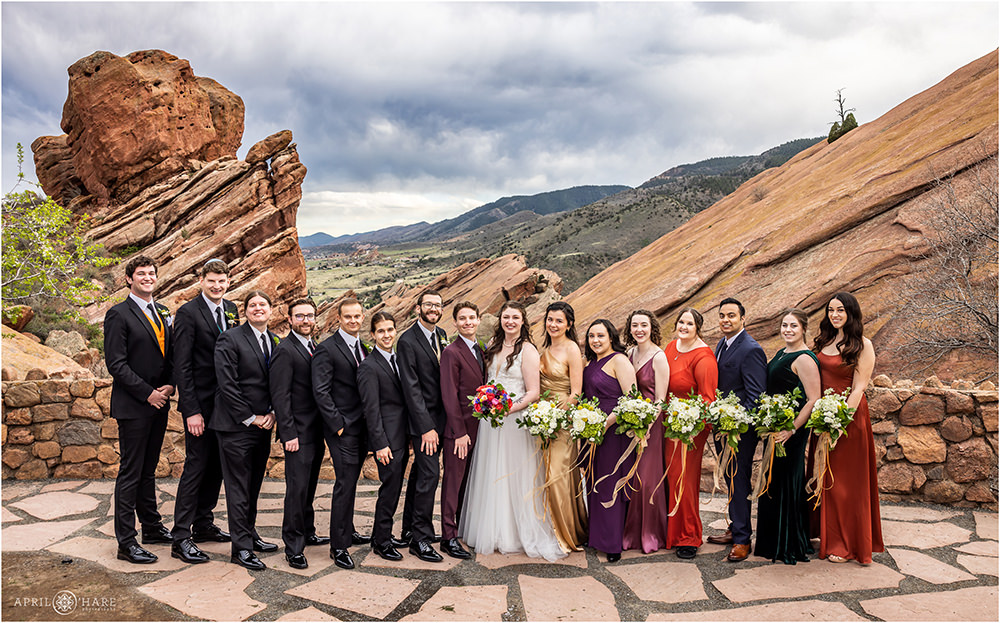 Bride and groom with their wedding party at Red Rocks Trading Post