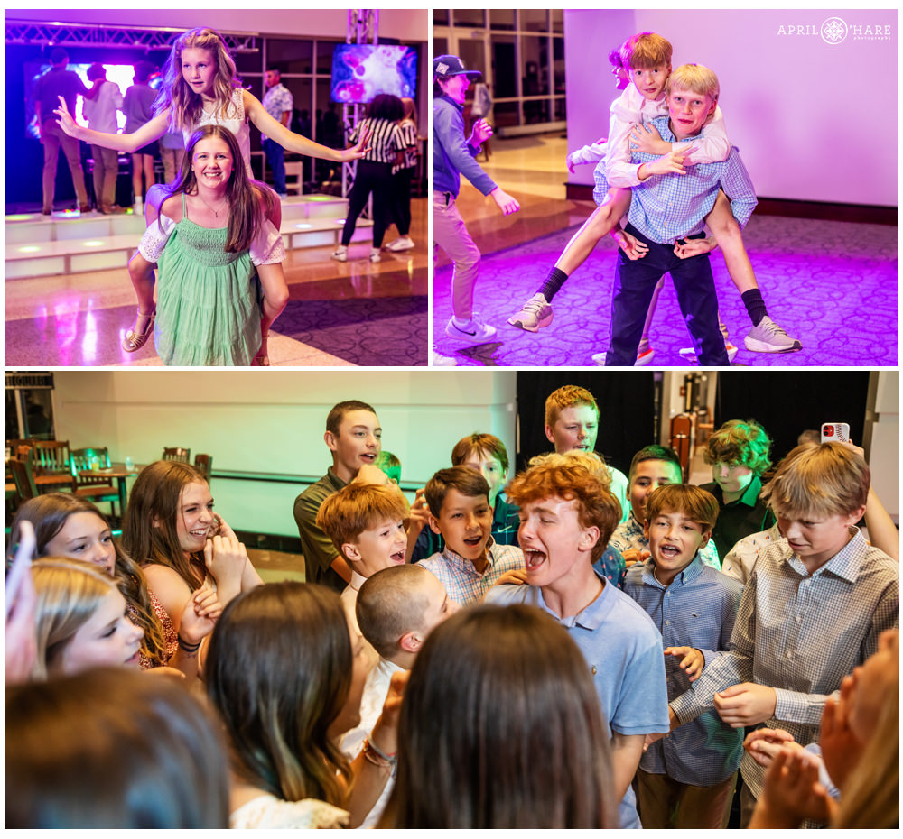 Photo collage of kids having fun at a Coors Field Bar Mitzvah Party