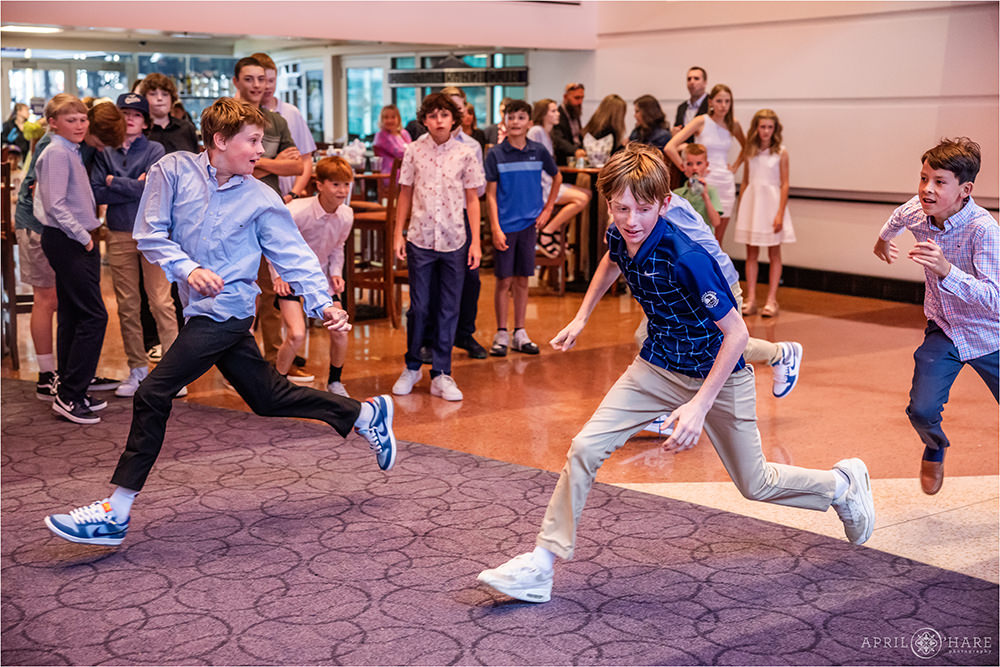 Kids playing games at a bar mitzvah party in Denver CO
