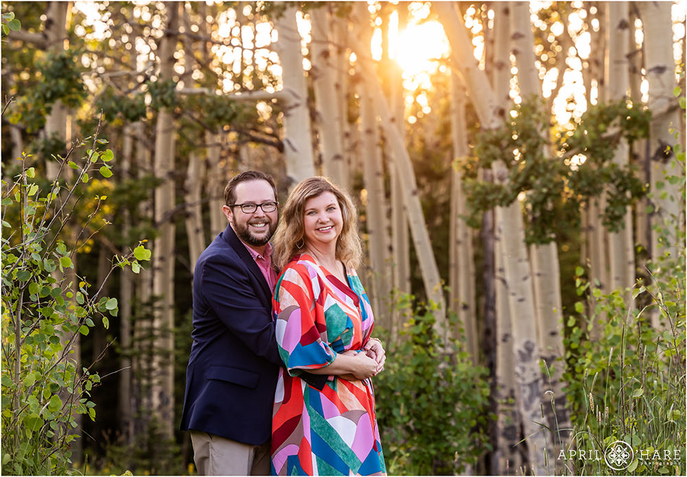 Beautiful Couples Photo in an aspen tree forest of Colorado