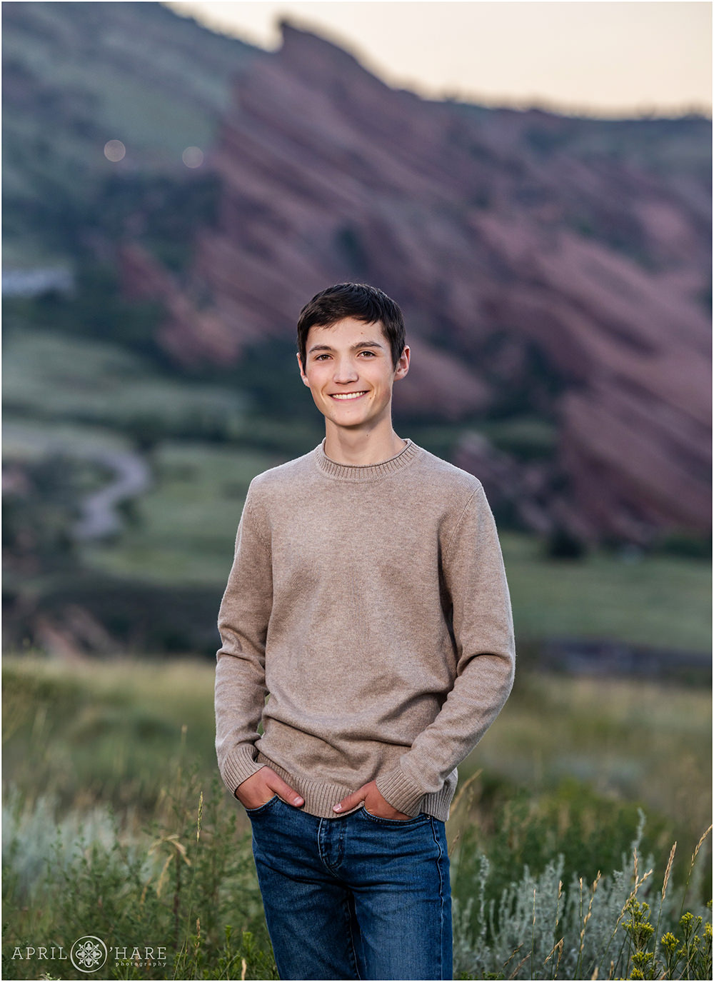 Red Rocks Amphitheater backdrop for a senior session at Morrison Trailhead