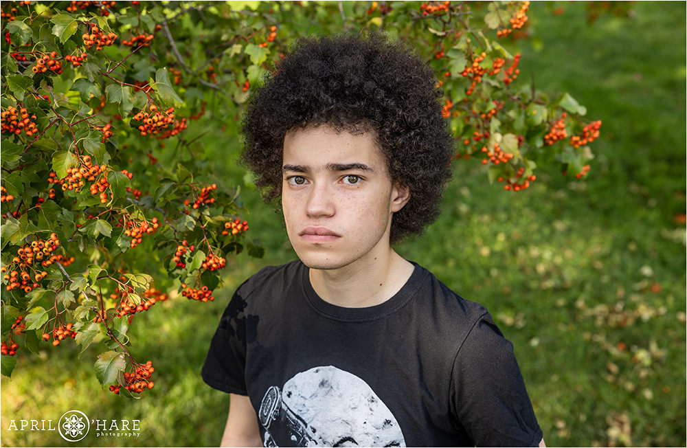 Fall Color Orange Berries for teen photo at Cheesman Park in Denver