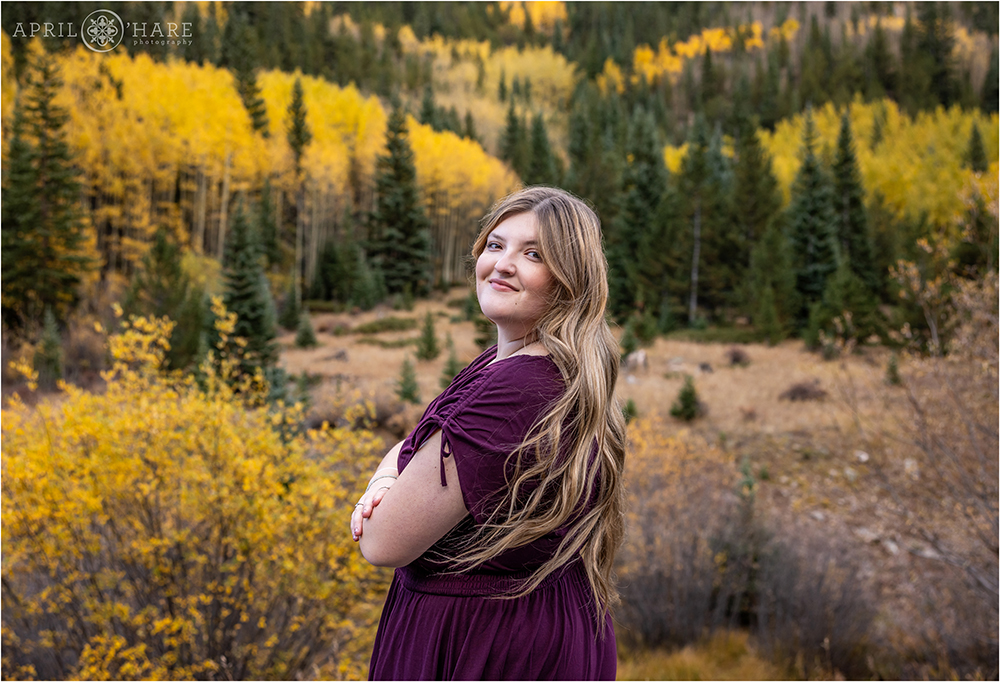 Senior portraits with fall color backdrop on Guanella Pass in Colorado