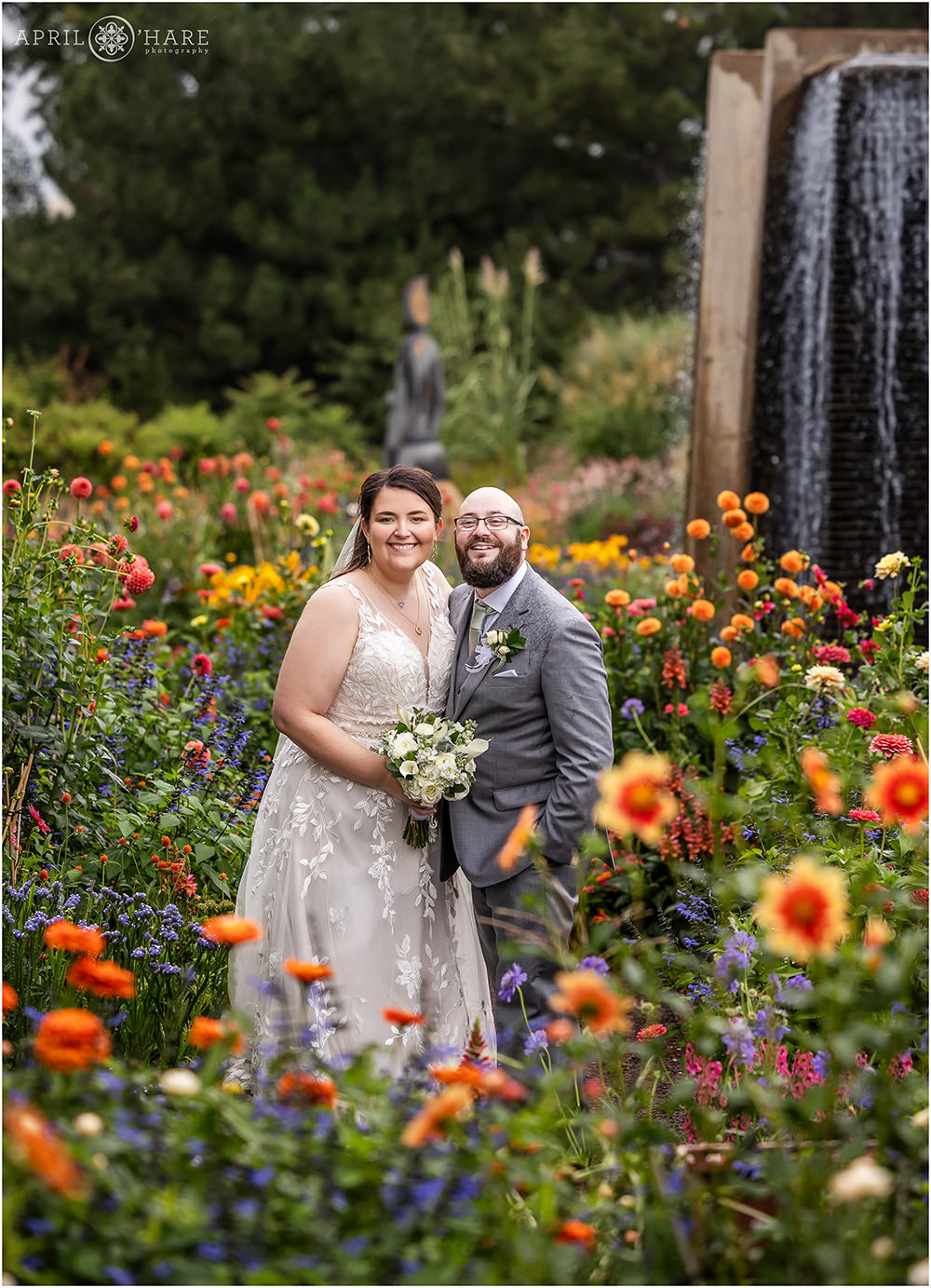 Stunning colorful garden wedding photo at Denver Botanic Gardens