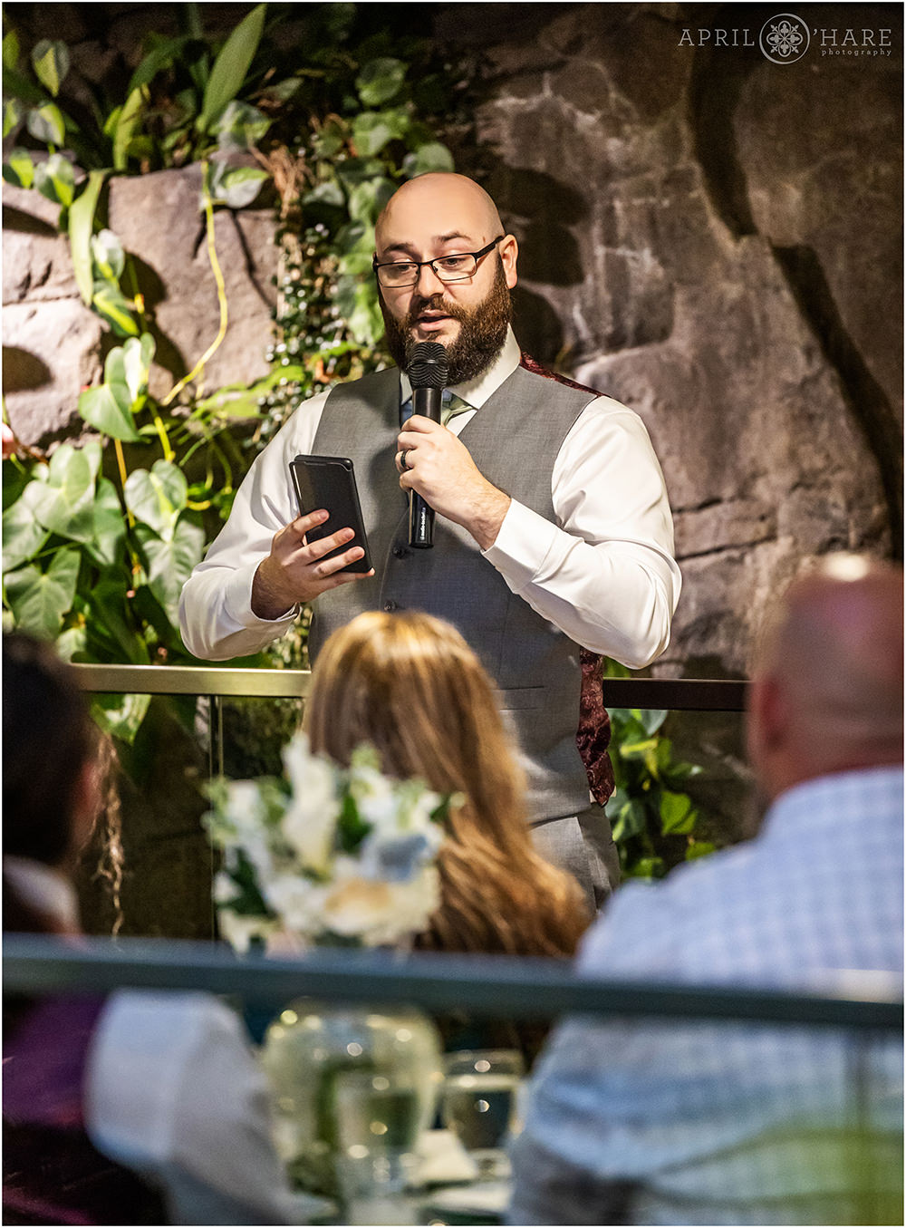 Groom gives a speech inside Marnie's pavilion on his wedding day