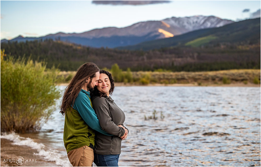 Romantic engagement photo during fall at Twin Lakes