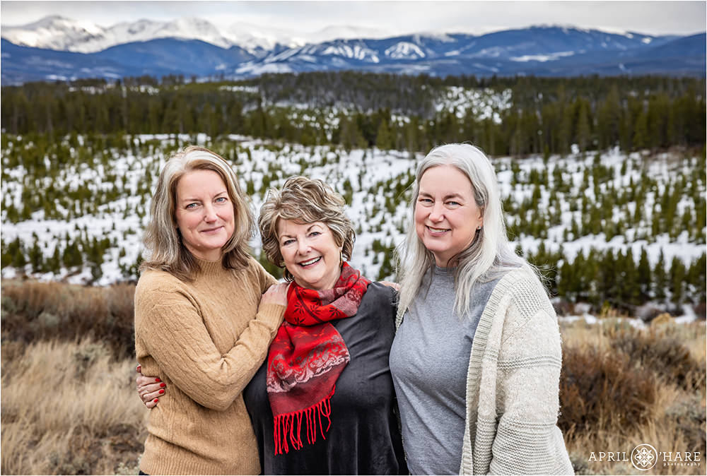 A mother with her two adult daughters together over the holidays near Winter Park Colorado