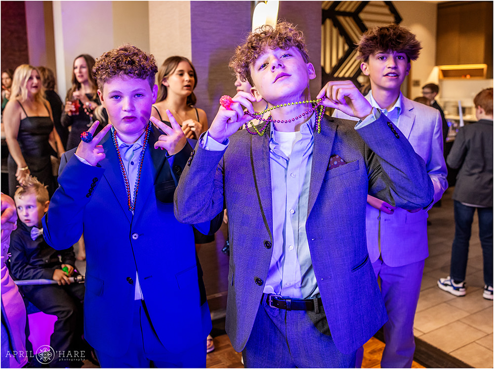 Boys being goofy at a bar mitzvah party in Denver