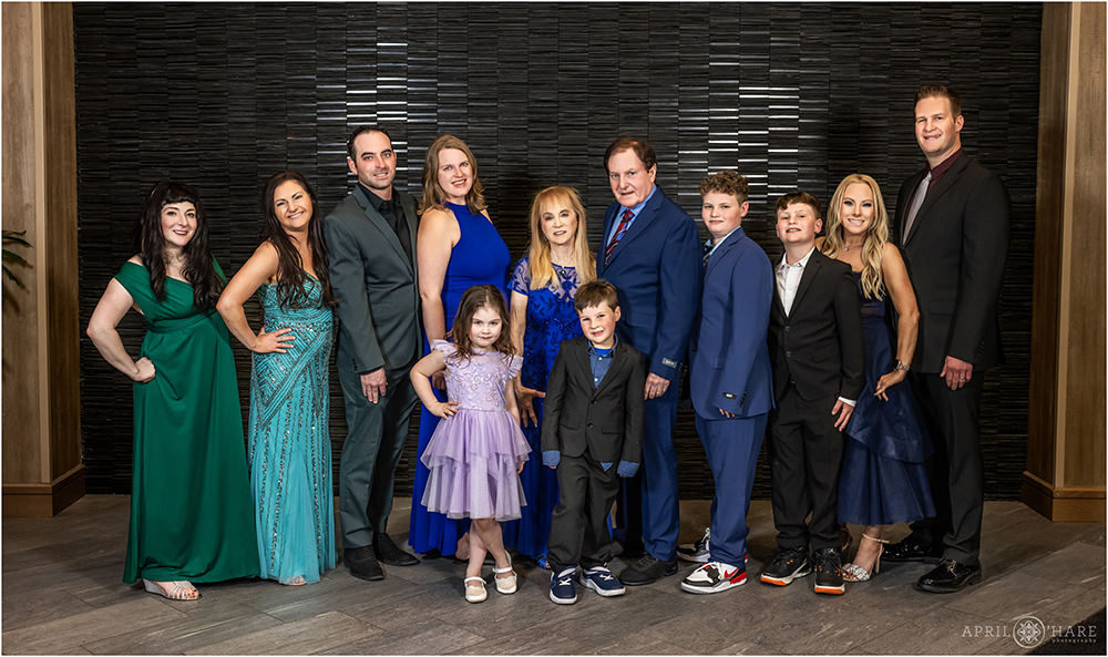 Family portrait in Denver CO at Marriott DTC Hotel at a bar mitzvah party