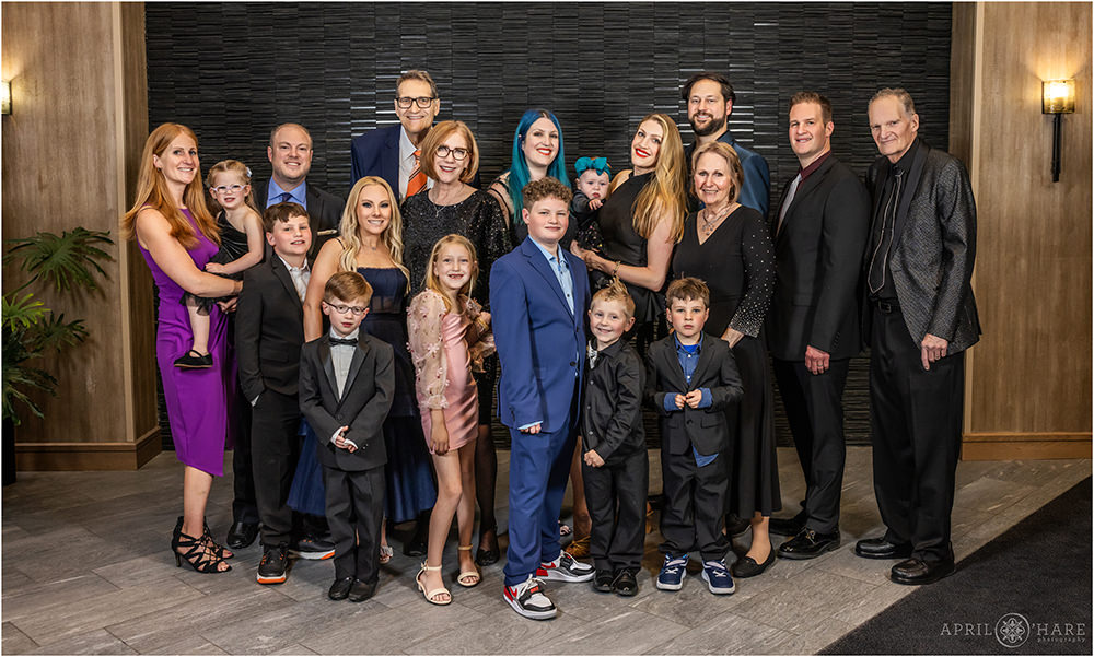 Large family photo at Marriott DTC Hotel at a bar mitzvah party in Denver