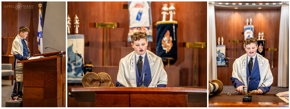 Bar Mitzvah Boy practices his speech at his rehearsal at Temple Sinai in Denver CO