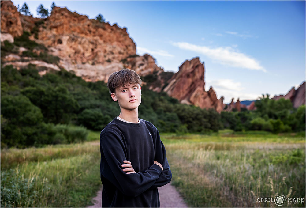 Senior wearing a black sweater at Roxborough State Park