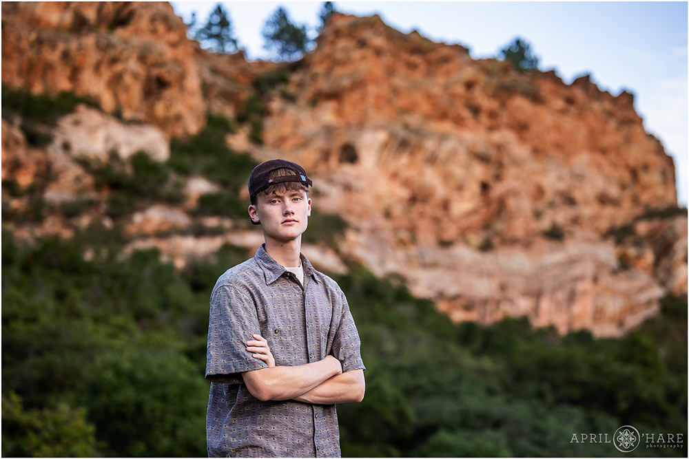 Red Rocks backdrop for a high school senior portrait at Roxborough State Park