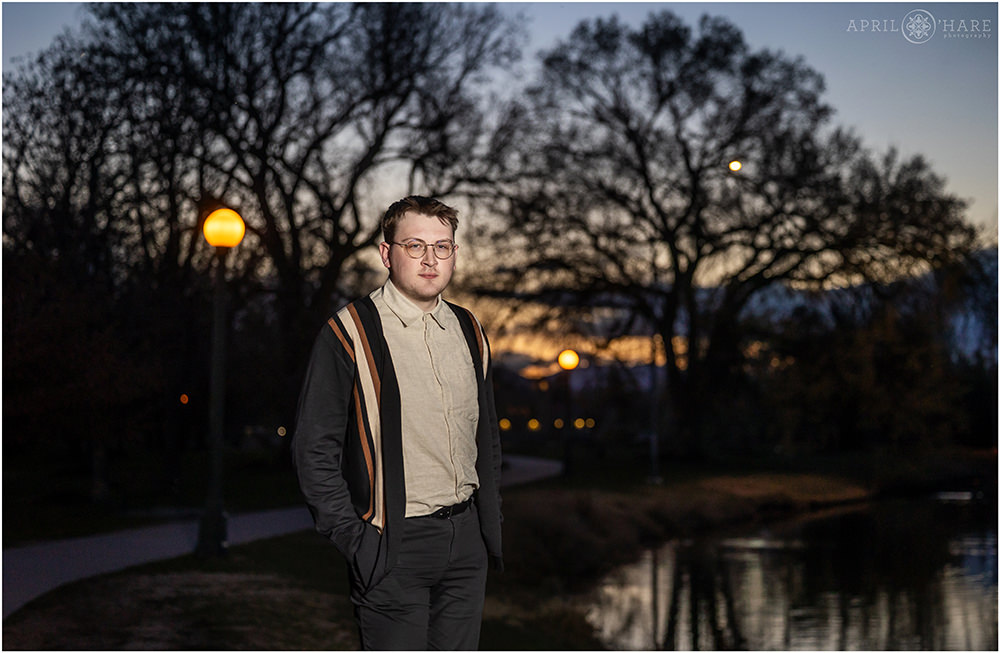 Headshot portraits at Dusk at City Park in Denver CO