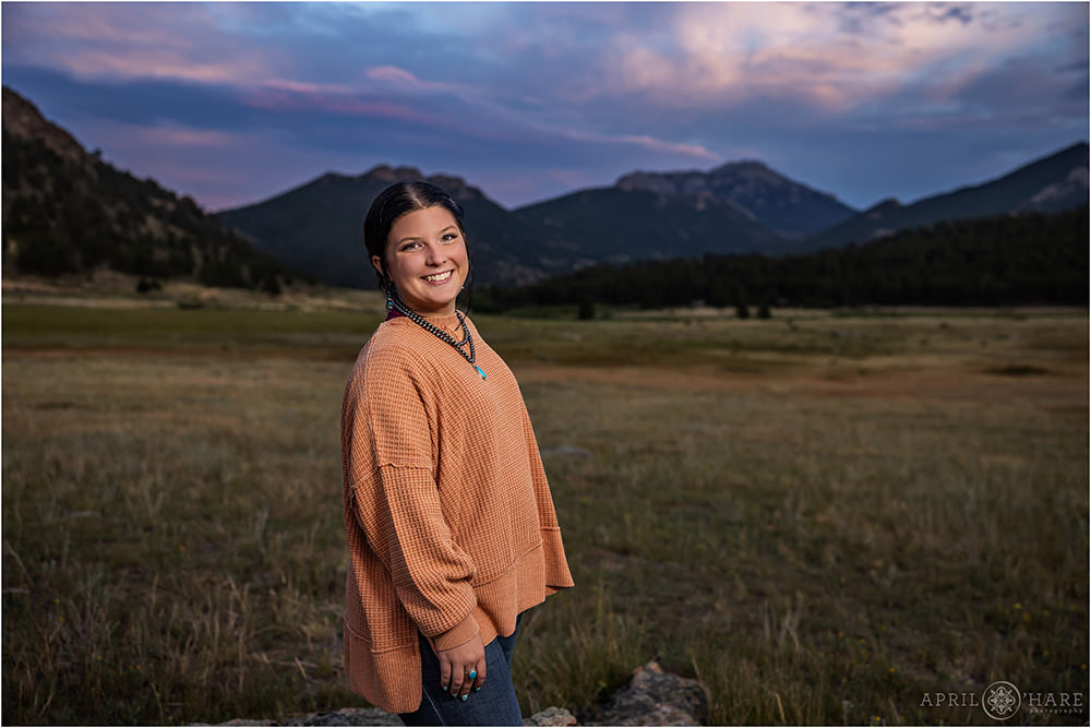Beautiful sunset sky backdrop at Moraine Park at Rocky Mountain National Park in Estes Park Colorado
