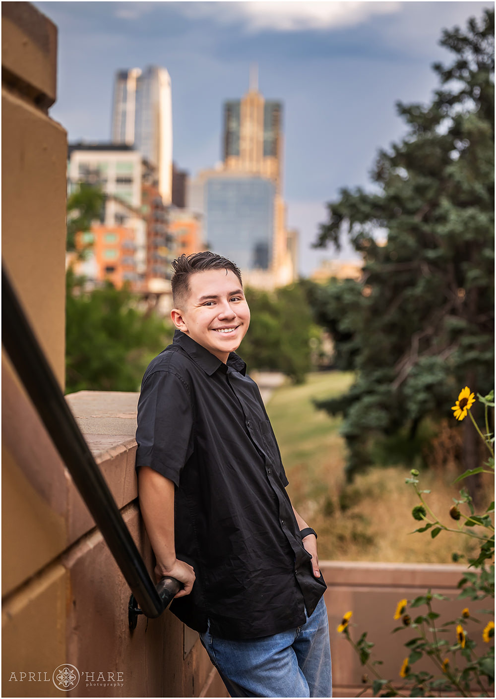 Denver Colorado Senior Photo along the Cherry Creek Bike path at Speer Boulevard