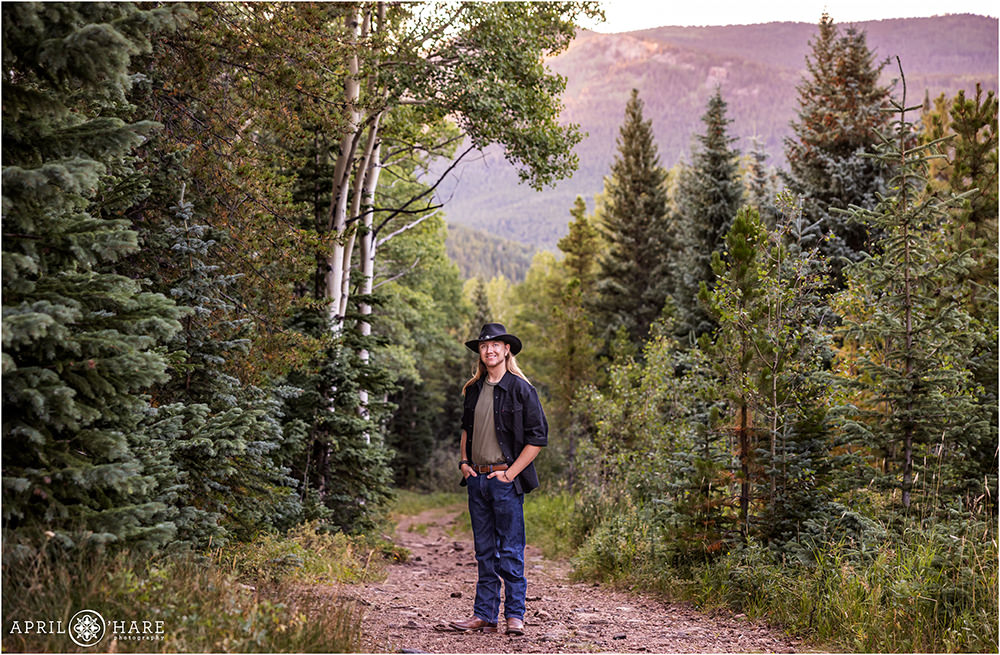 Evergreen CO mountain trail senior photography