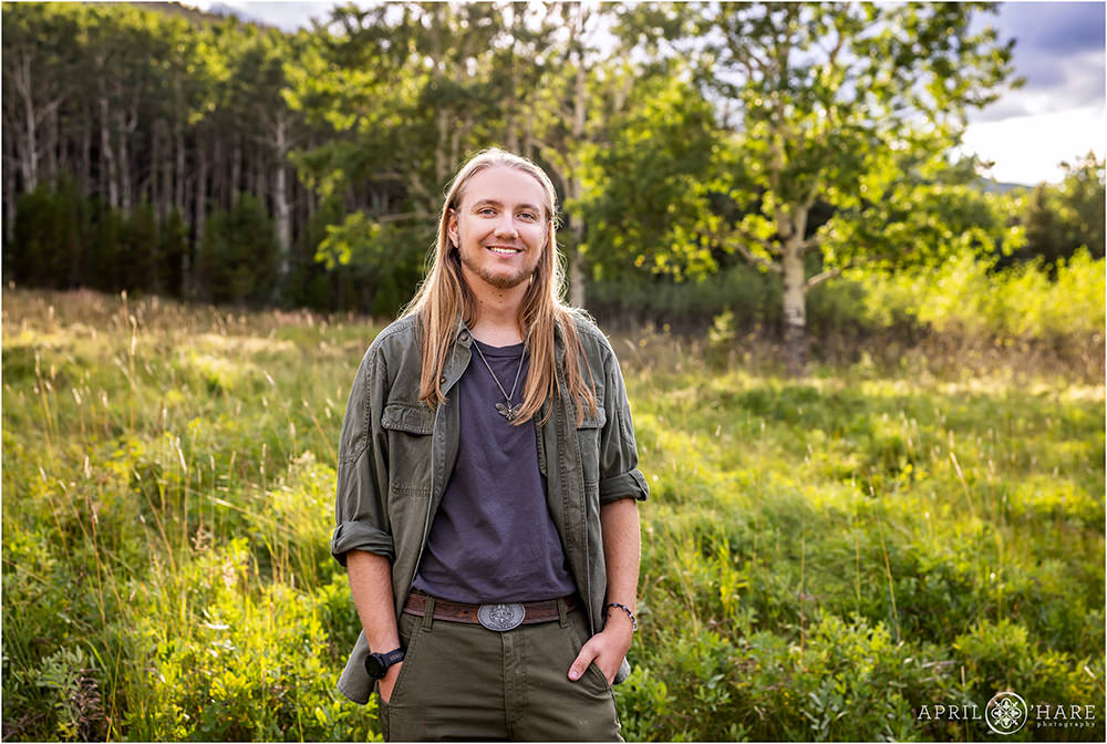 Colorado Mountain Meadow Senior Photos During August on Squaw Pass Road